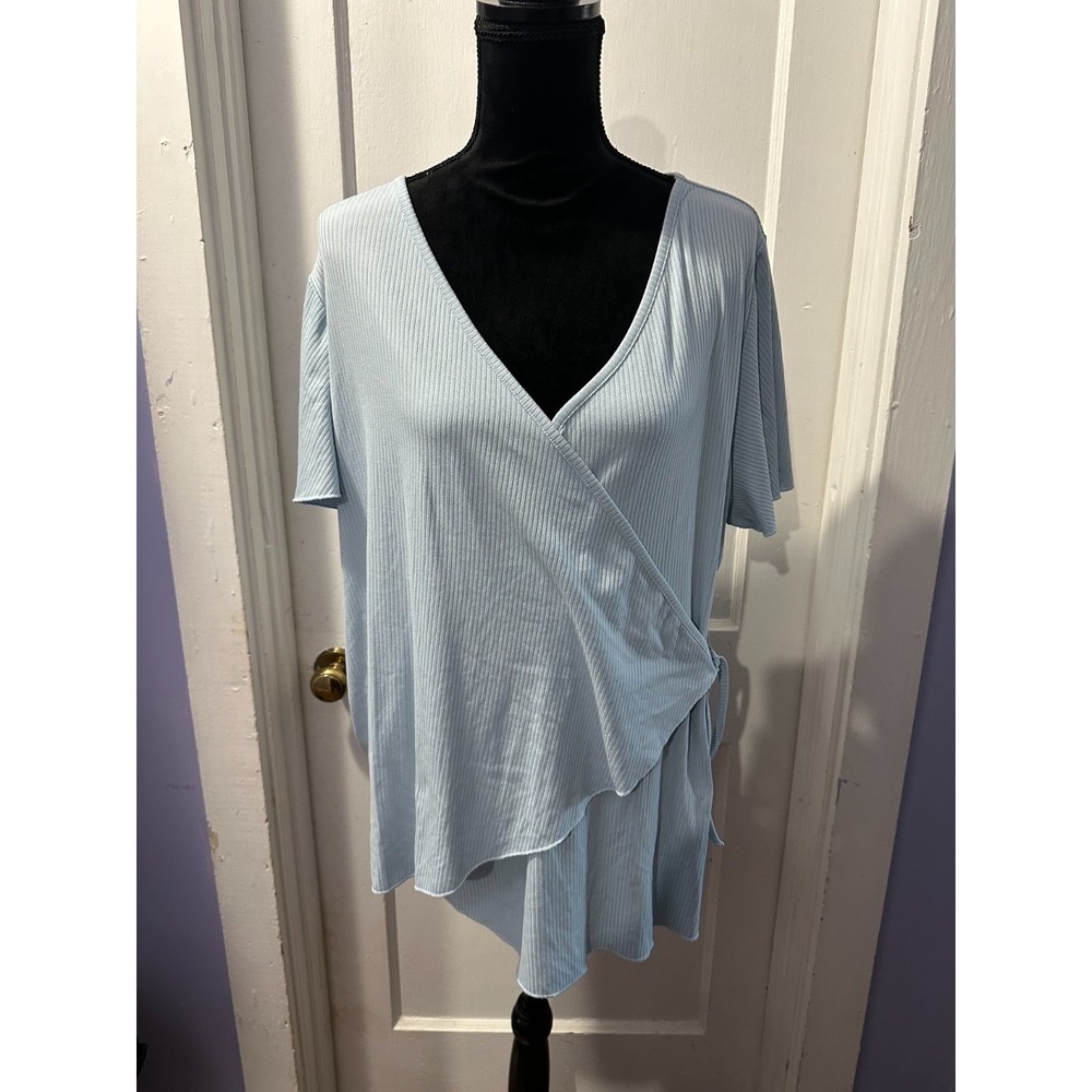 Lane Bryant Blue‎ Ribbed Wrap Style Short Sleeve Top in 22/24